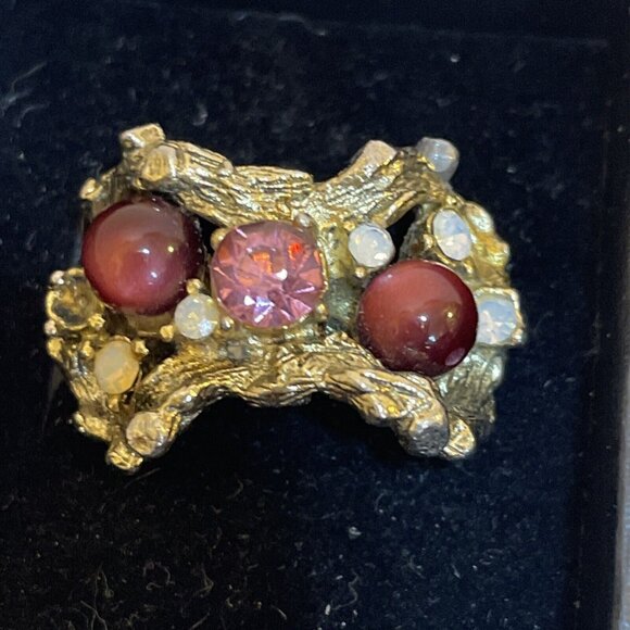 Adjustible Ring with Pink and Rainbow Crystals and Maroon Stones Novelty - Picture 6 of 8